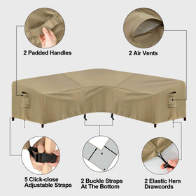 Waterproof fabric and taped seams protect furniture from leaks and moisture.