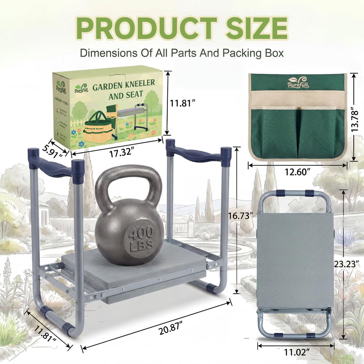 PUREFULL kneeler with side handles in use for stability
