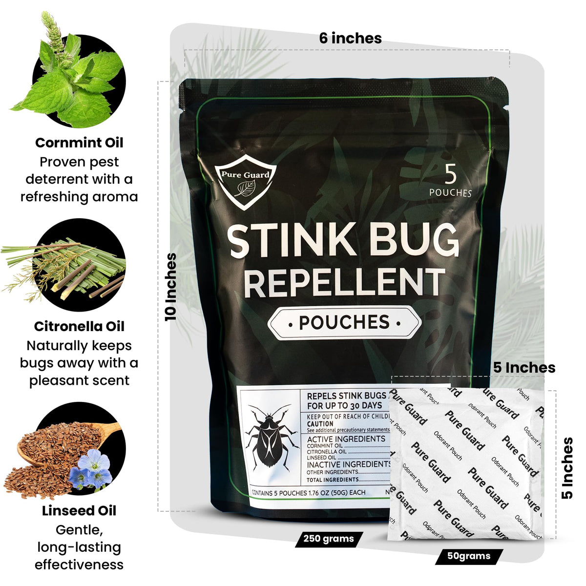 Pure Guard Stink Bug Defense pouch by garden plants, natural defense.