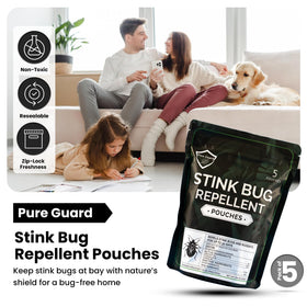 Pure Guard Stink Bug Defense pouch near window area, odor-friendly deterrence.