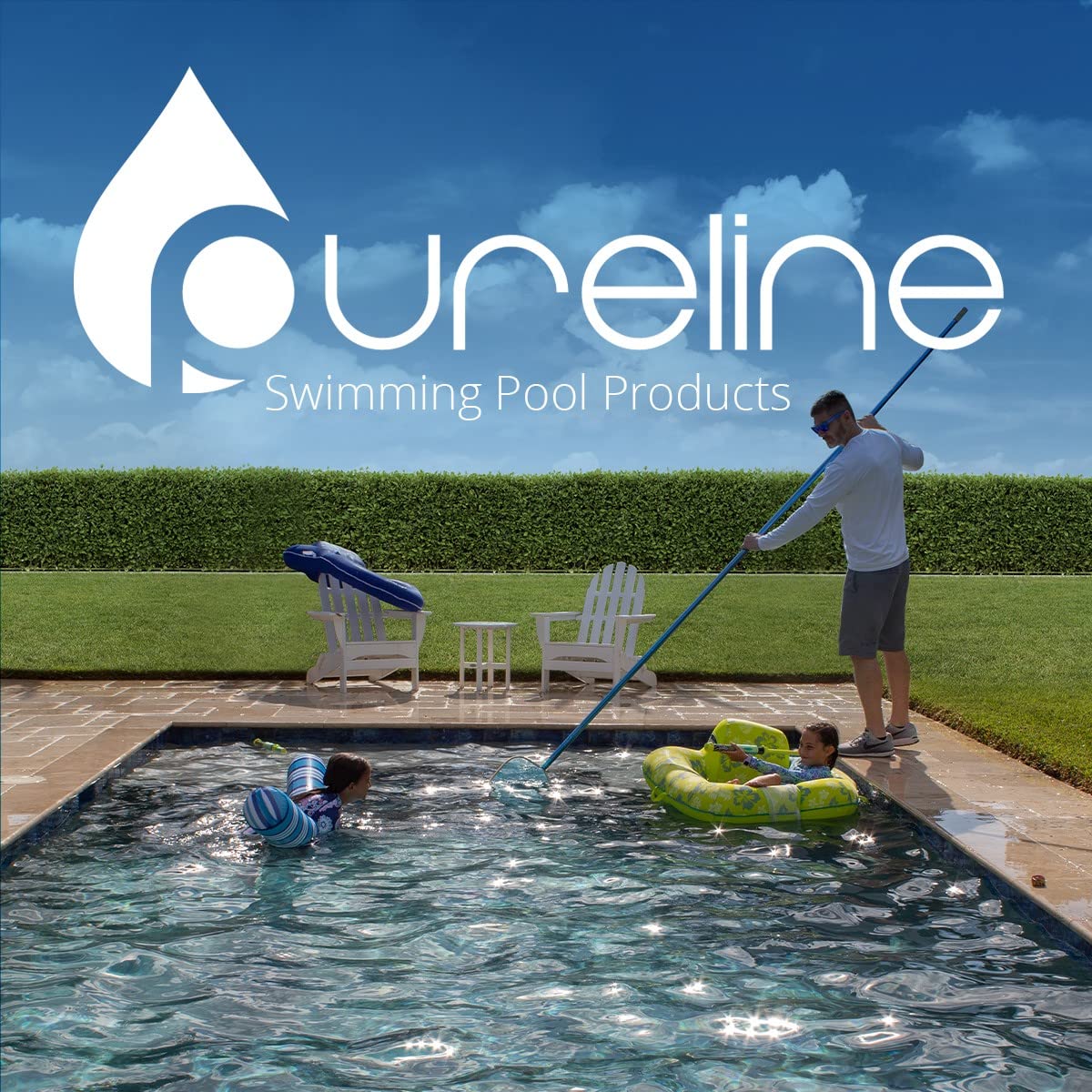 Bright pool water after PureLine replacement shows clearer water.
