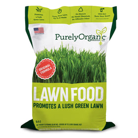 Purely Organic Lawn Food bag ready for lawn treatment to nourish turf