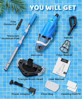 PureSwirlz pool vacuum cordless-battery quick charge for weekend cleaning.
