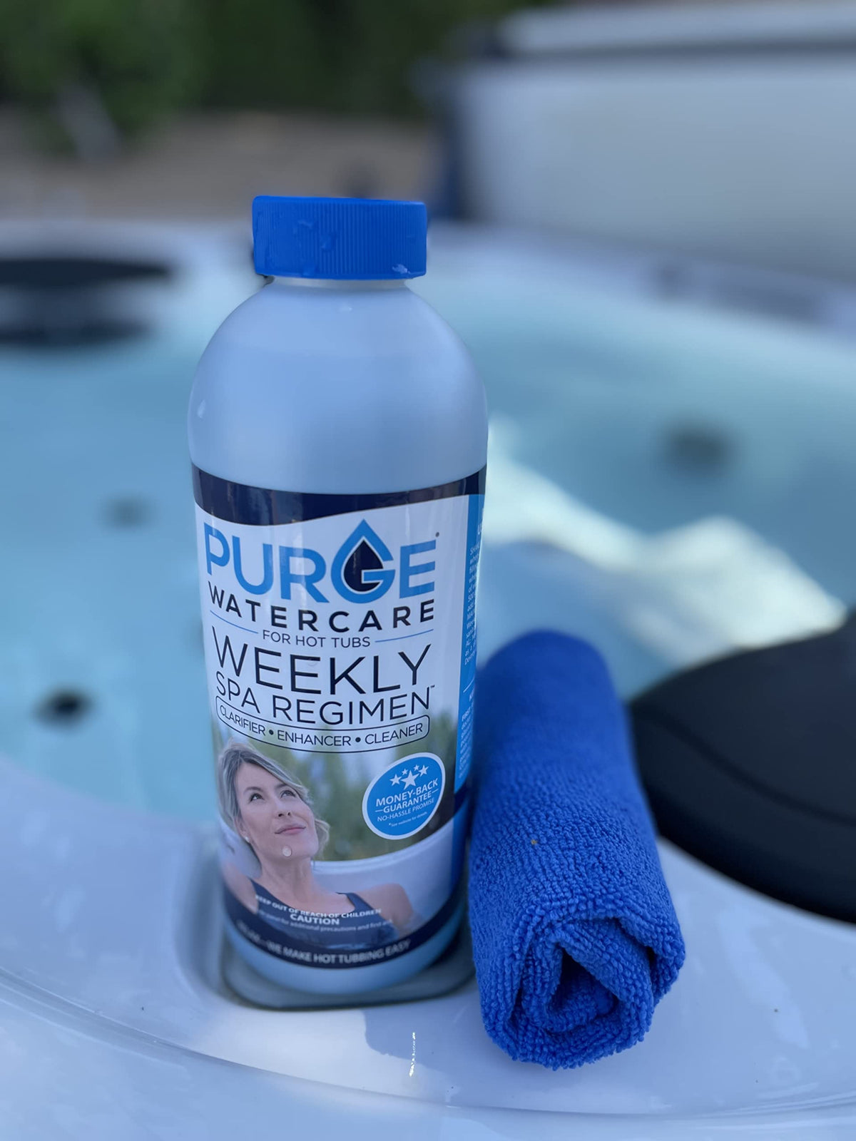 Purge Watercare made-in-USA packaging demonstrates trusted spa care.