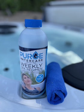 Purge Watercare made-in-USA packaging demonstrates trusted spa care.