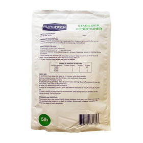 Clear dosage guide shows 1 lb per 10,000 gallons.