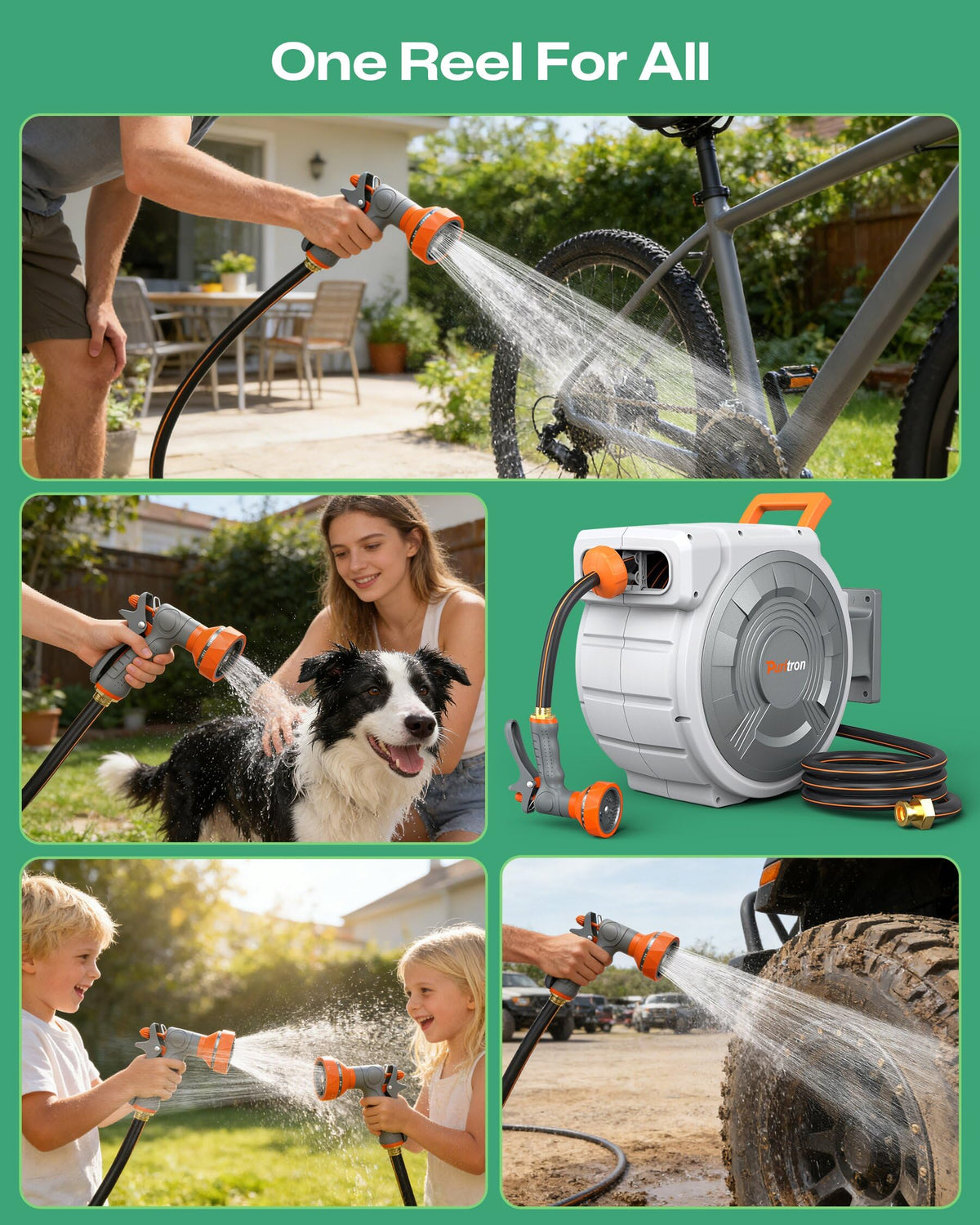 Puritron nozzle with 9 patterns for versatile watering and cleaning.