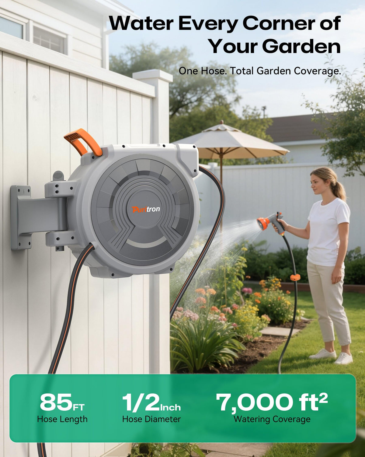 Puritron any-length lock keeps the hose at desired extension.