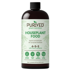 Purived 16oz bottle with cap enables quick, precise measuring for plant feeding.