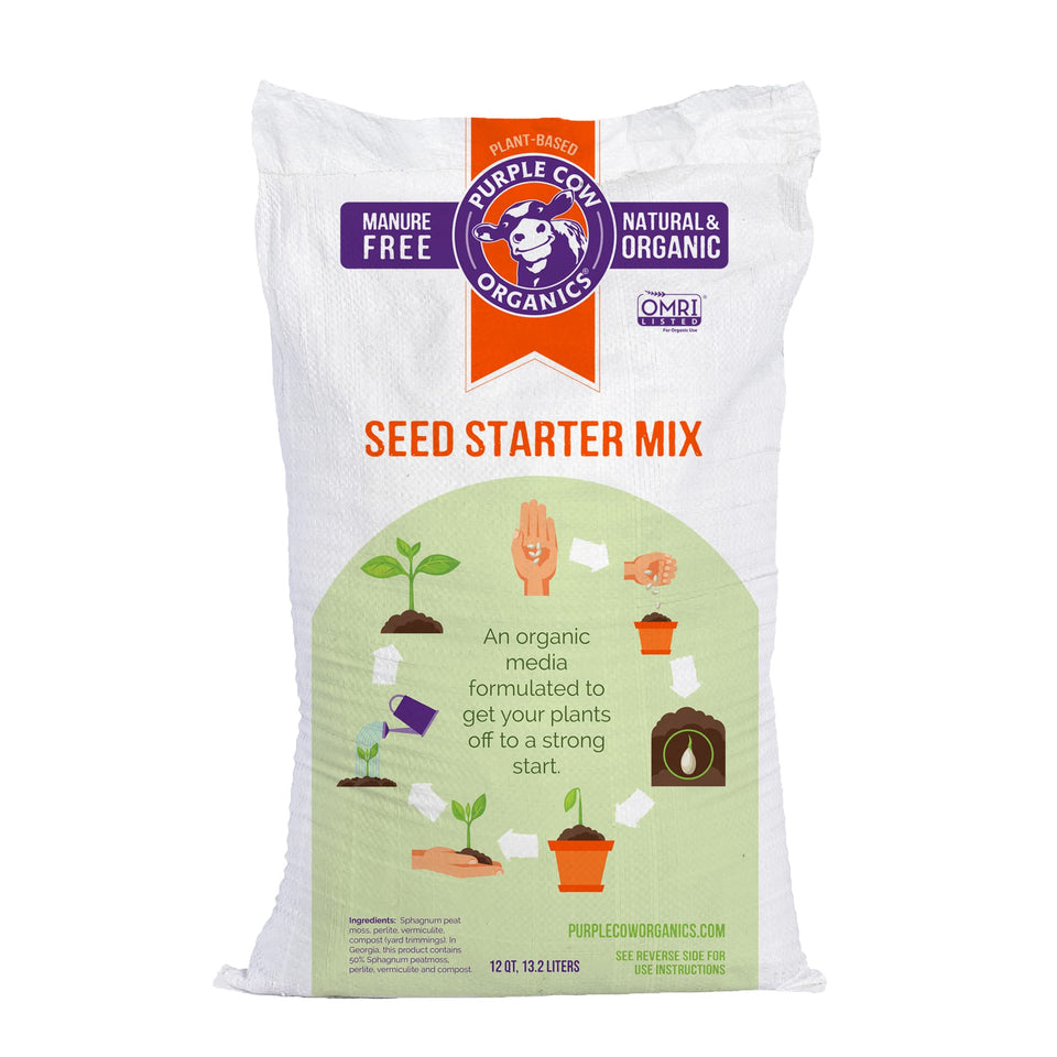 Purple Cow Organics Seed Starter 12-Quart Bag ready for seed germination