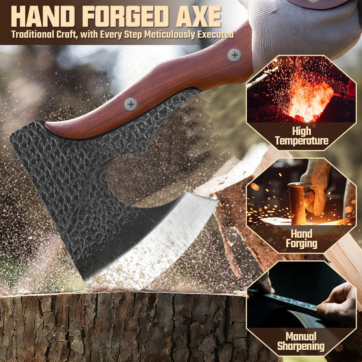 Full tang design with four rivets ensures a solid swing and long-term durability.