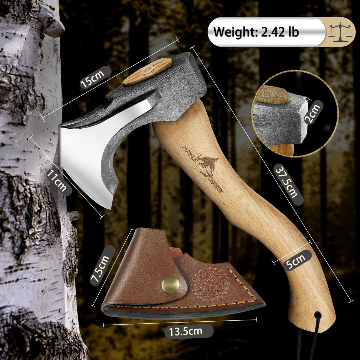 Purple Dragon S-curve hickory handle designed for a secure, comfortable grip