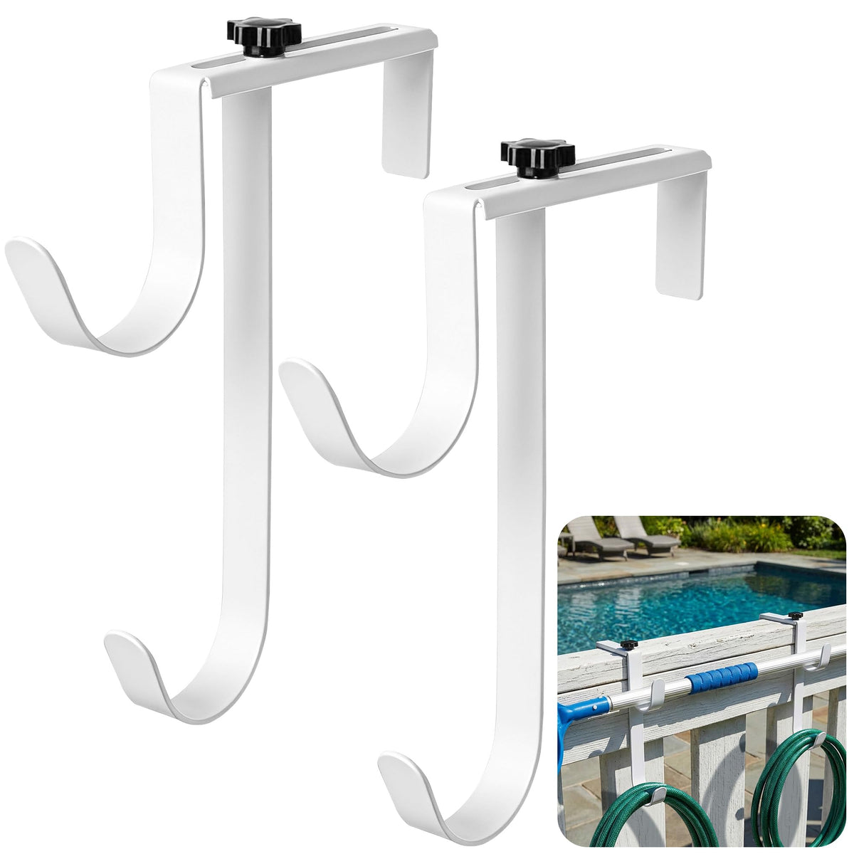 PURPLE STAR 1N double pool fence hook adjustable on fence for versatile storage.