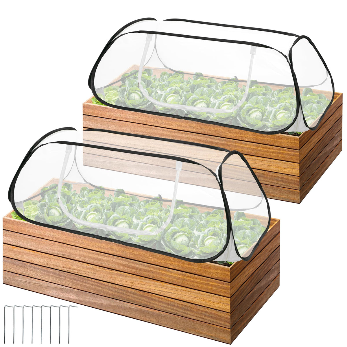 PURPLE STAR 1N garden row cover set shown in pop-up setup for seedlings protection.