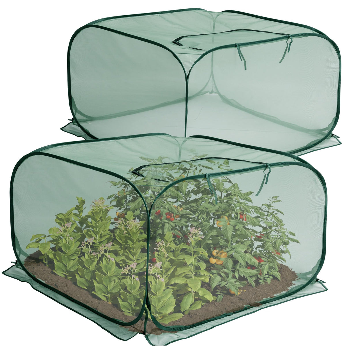 Purple Star 1N pop-up mesh plant cover front view protects plants while maximizing sunlight