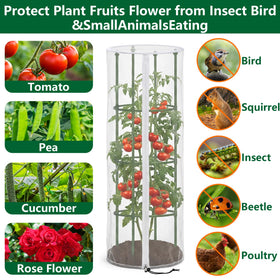 Purple Star 1N round cage netting shields tomatoes and other crops outdoors.