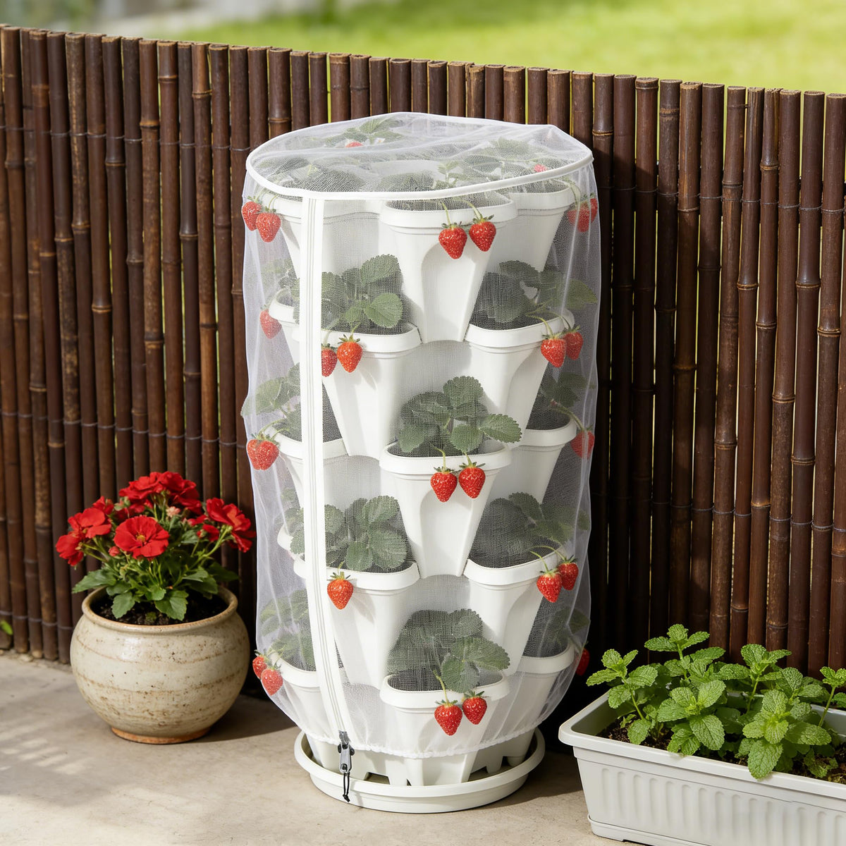 Purple Star 1N strawberry protection mesh helps guard delicate plants