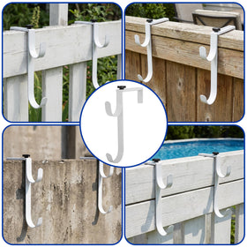 PURPLE STAR 1N UV-resistant pool hook withstands sun while drying on fence.