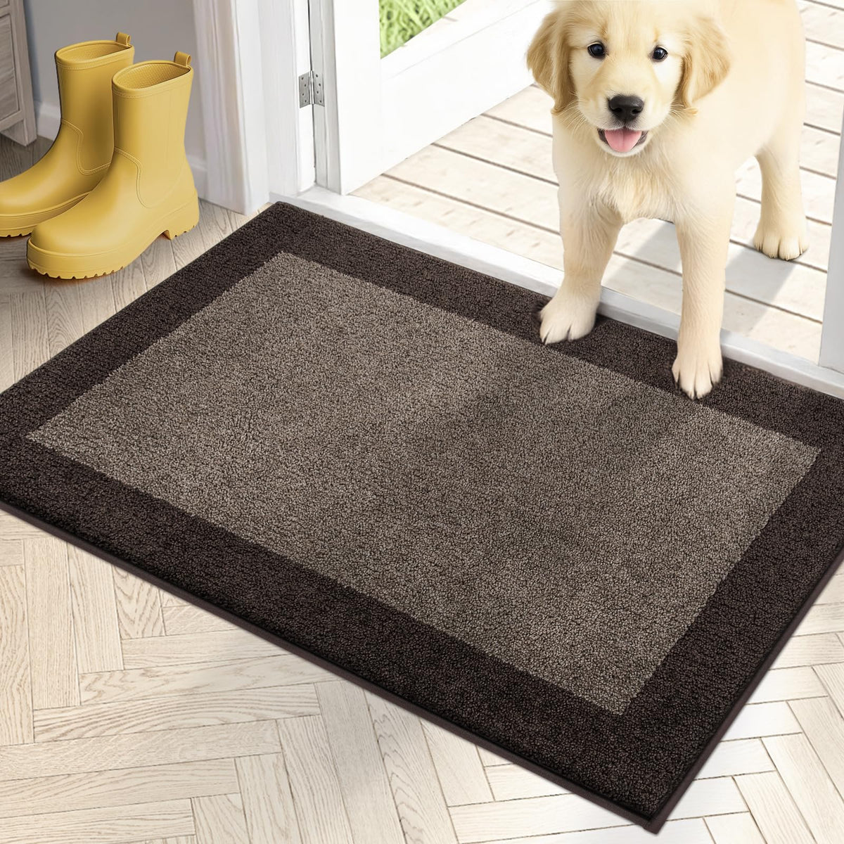 PURRUGS dirt trapping door mat front view catching moisture with absorbent fibers.