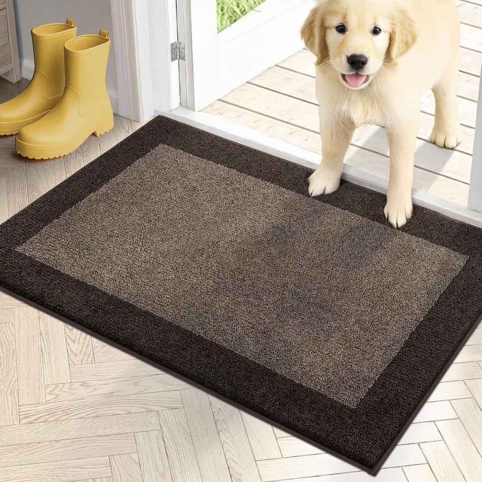 PURRUGS dirt trapping door mat front view catching moisture with absorbent fibers.
