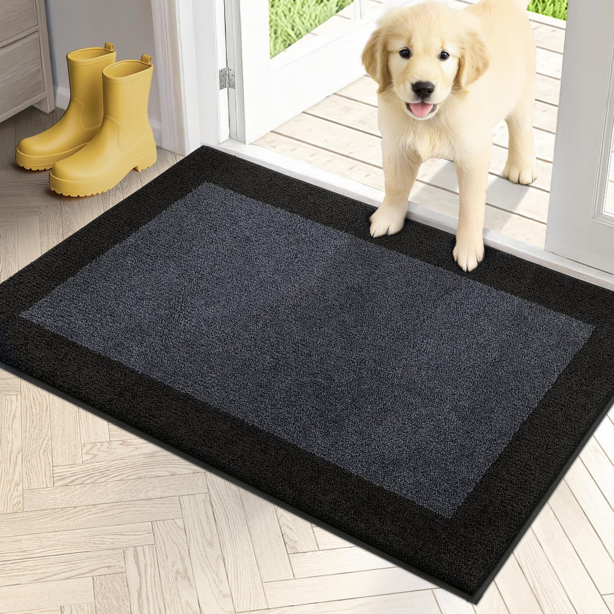 PURRUGS Dirt Trapping Door Mat 24x36 at front door traps dirt and moisture efficiently.