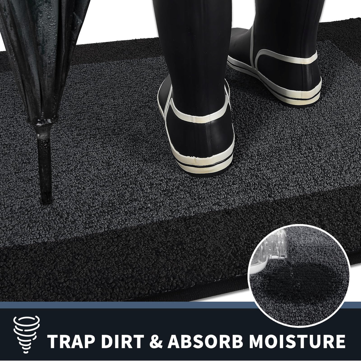 PURRUGS Non-slip door mat with reinforced edges helps prevent slips and falls.