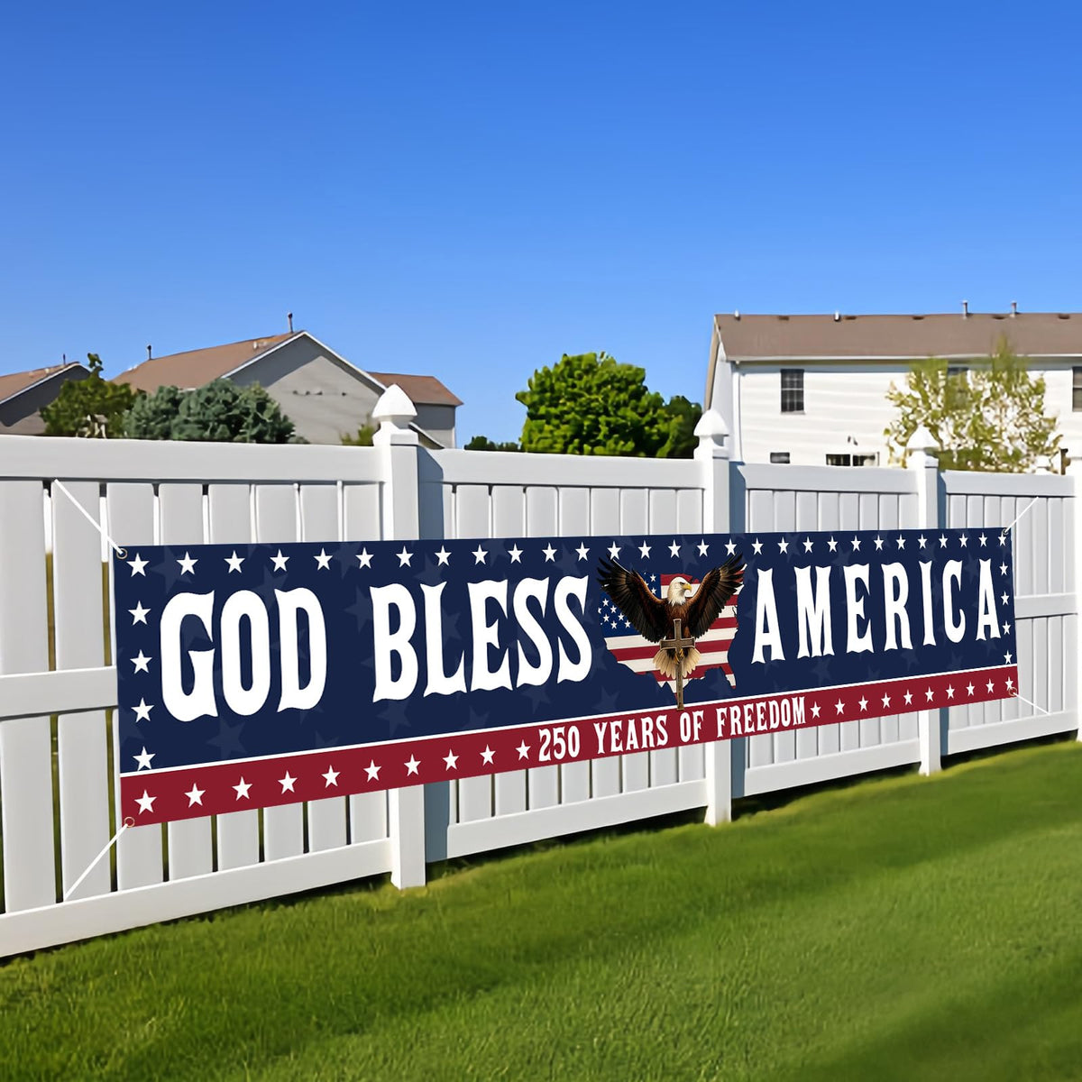 Pusfyeoh 250th Anniversary Banner on facade adds patriotic curb appeal and visibility.