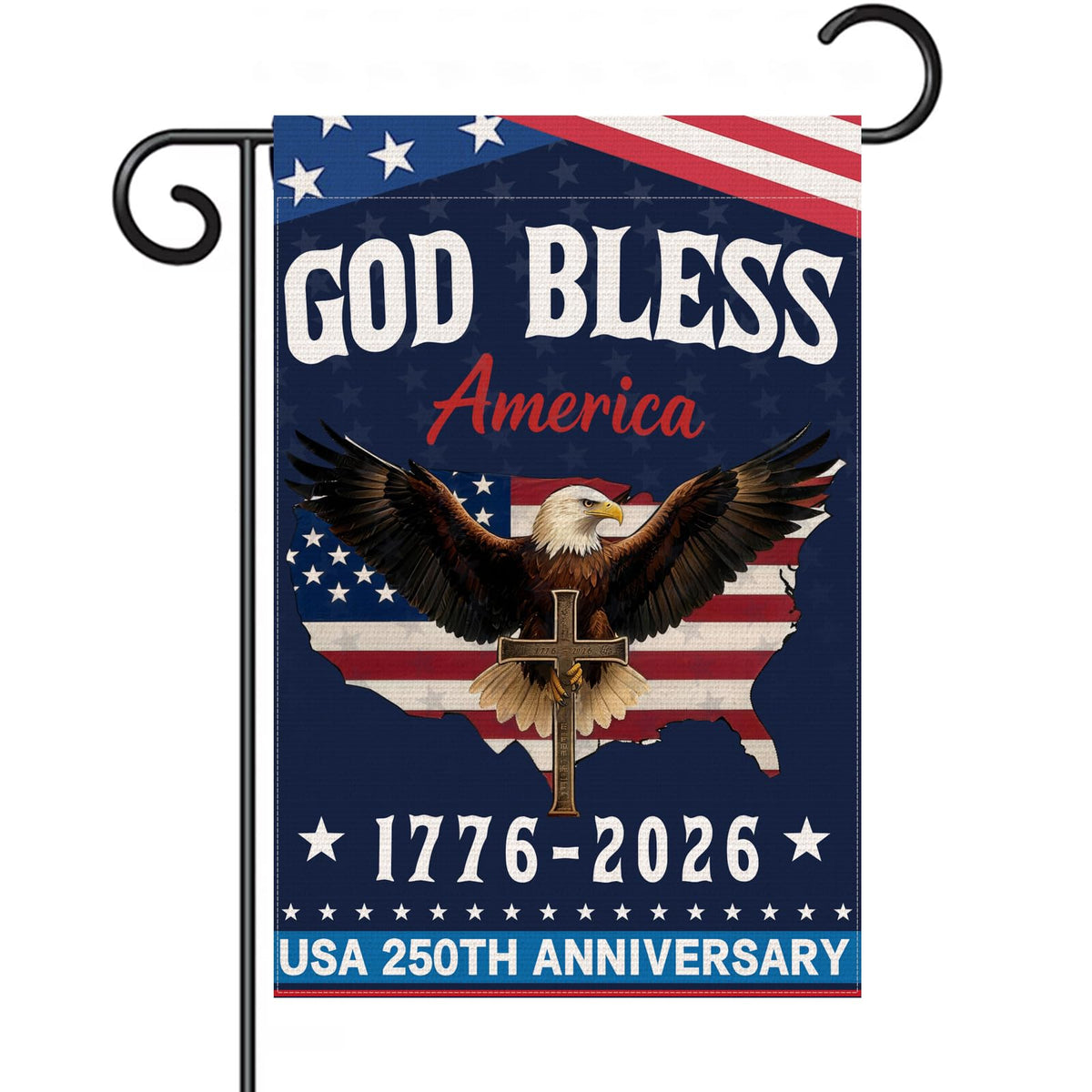 Pusfyeoh God Bless America yard sign displays bold patriotism outdoors.