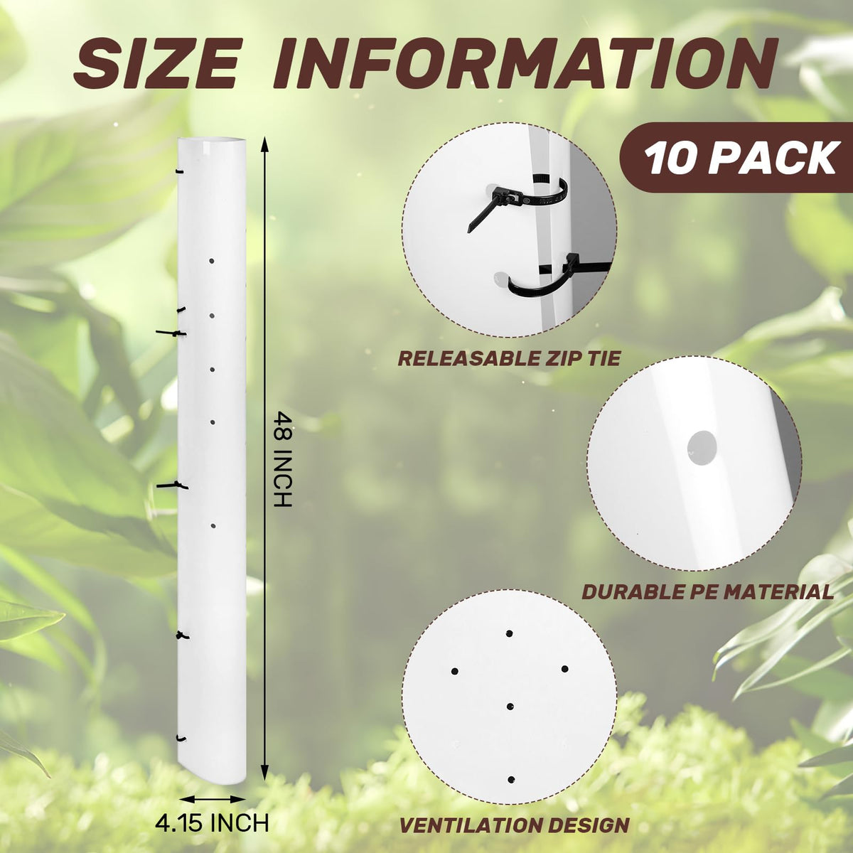 Pushglossy 48-inch tube in vertical setup highlights extended protection for seedlings.