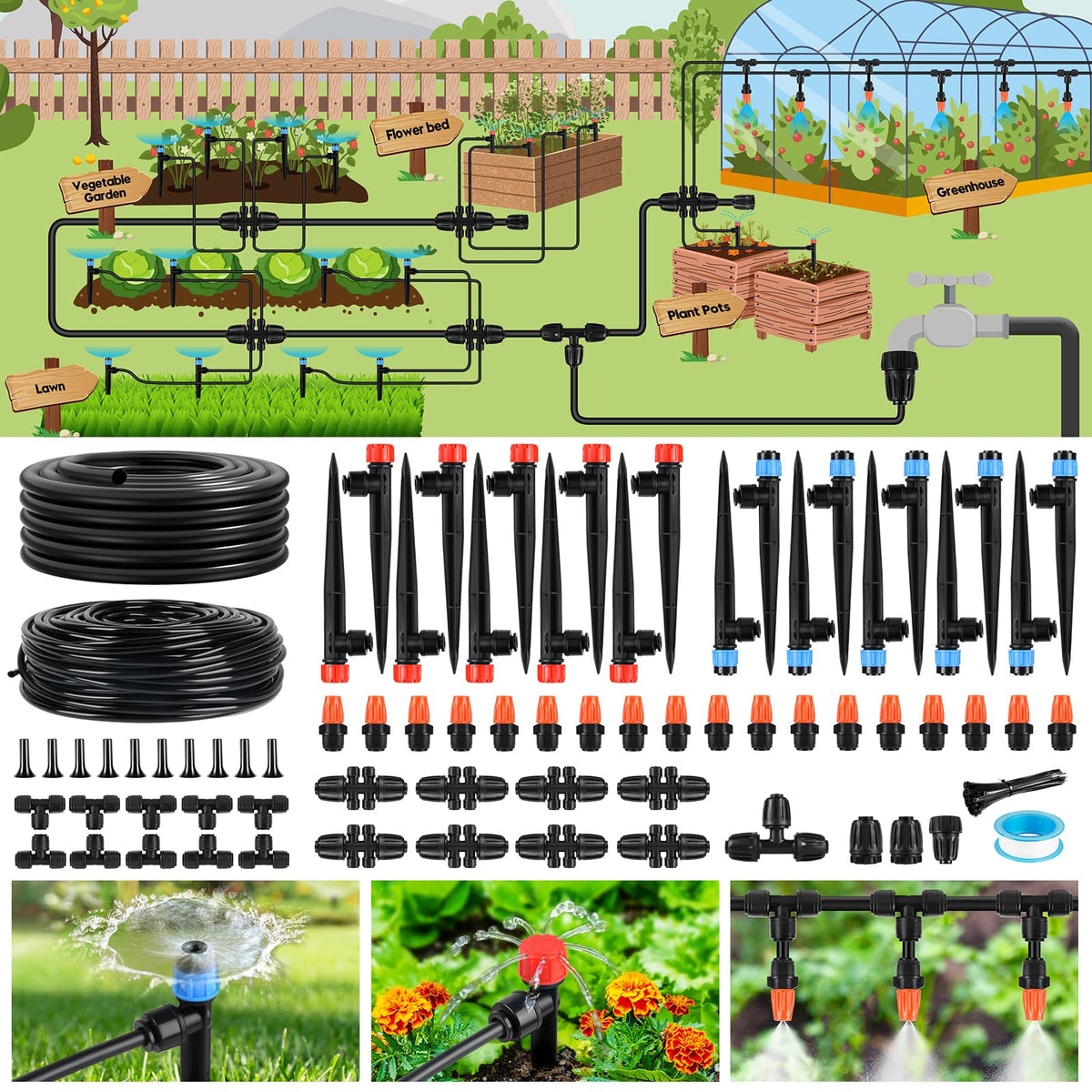 PUUKU 240ft main tubing layout for efficient garden watering in yards