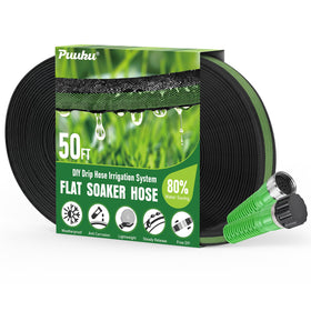 PUUKU 50ft flat soaker hose in garden for even root watering and efficiency