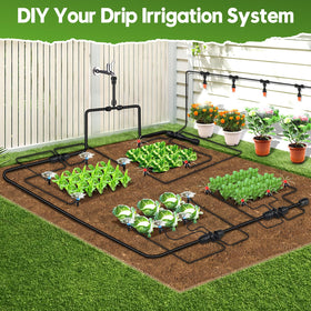 PUUKU automatic watering system in yard with raised bed layout