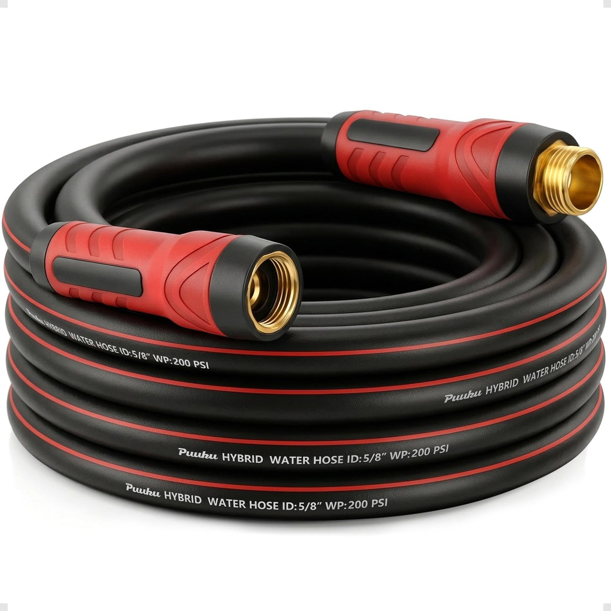 PUUKU garden hose 25ft coiled view showing compact storage and easy handling