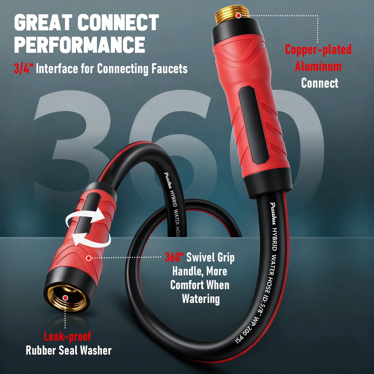 PUUKU garden hose 360-degree swivel handle reduces tangling during gardening tasks