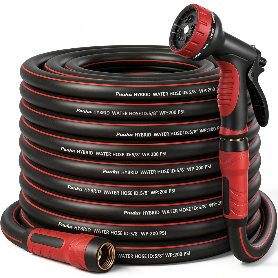PUUKU garden hose 50ft anti-kink design for smooth watering.
