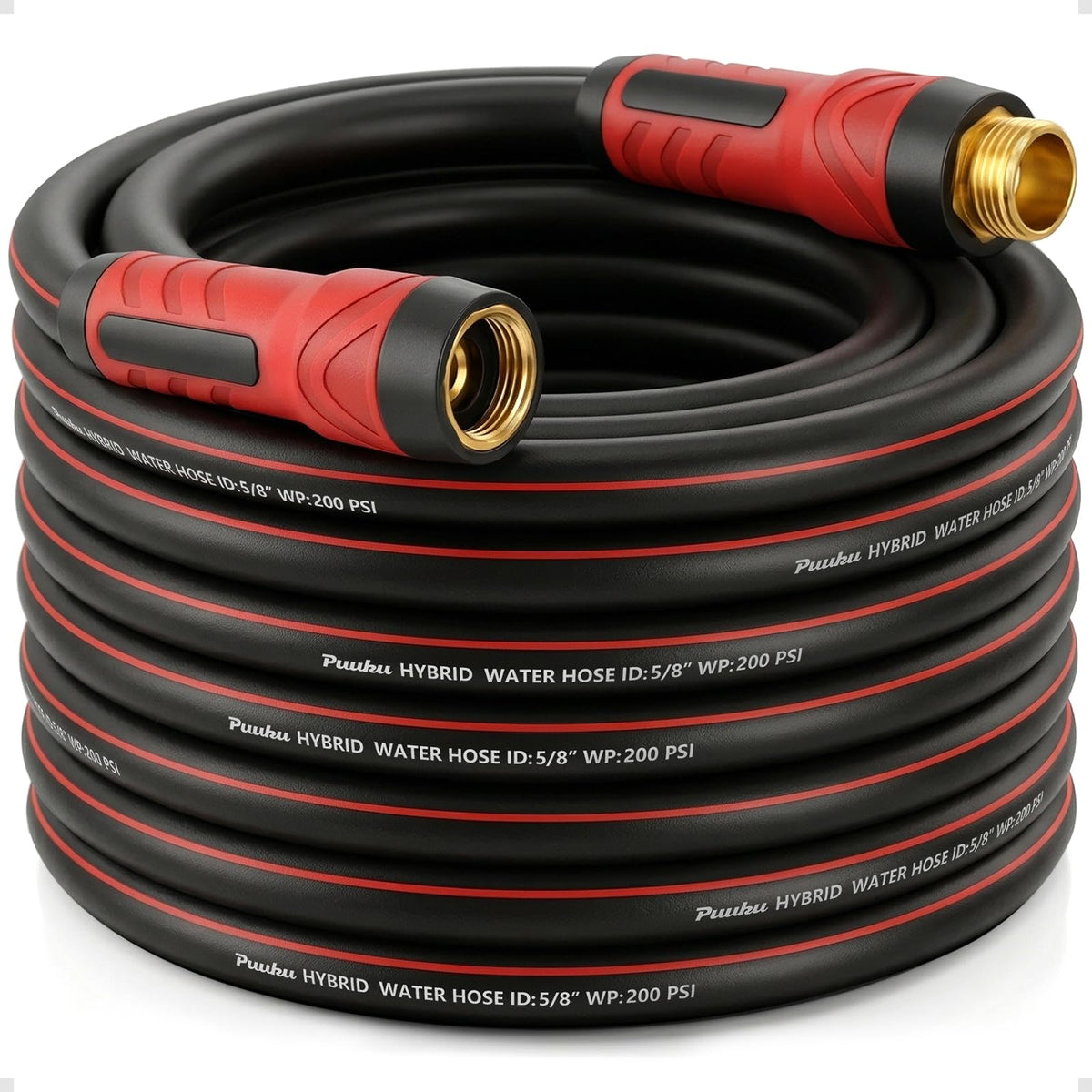 PUUKU garden hose 50 ft coil shows lightweight durability for easy watering