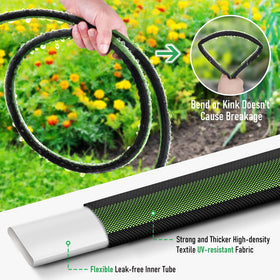 PUUKU reinforced fabric cover protects hose in all weather.