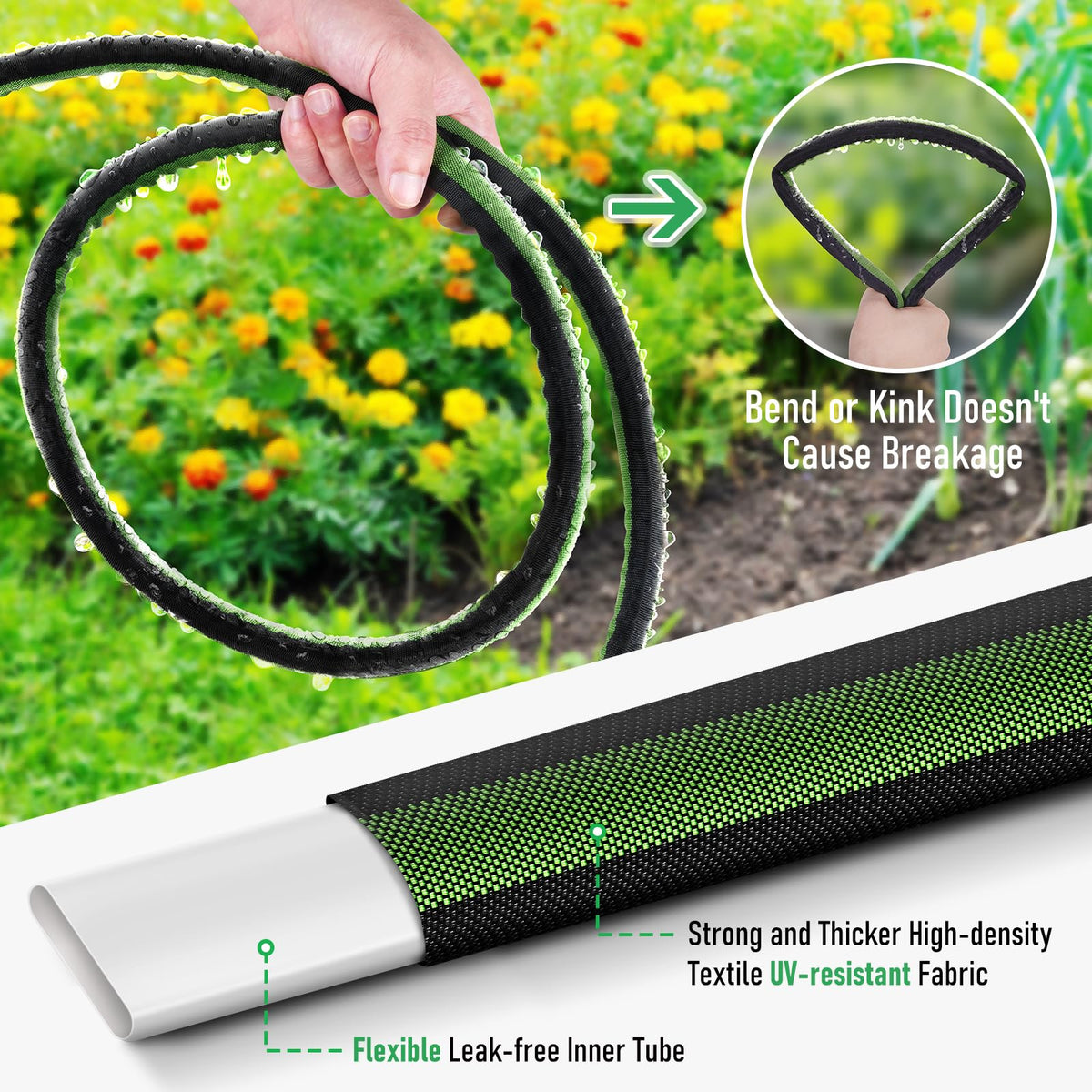 PUUKU hose lies flat under mulch for unobtrusive irrigation