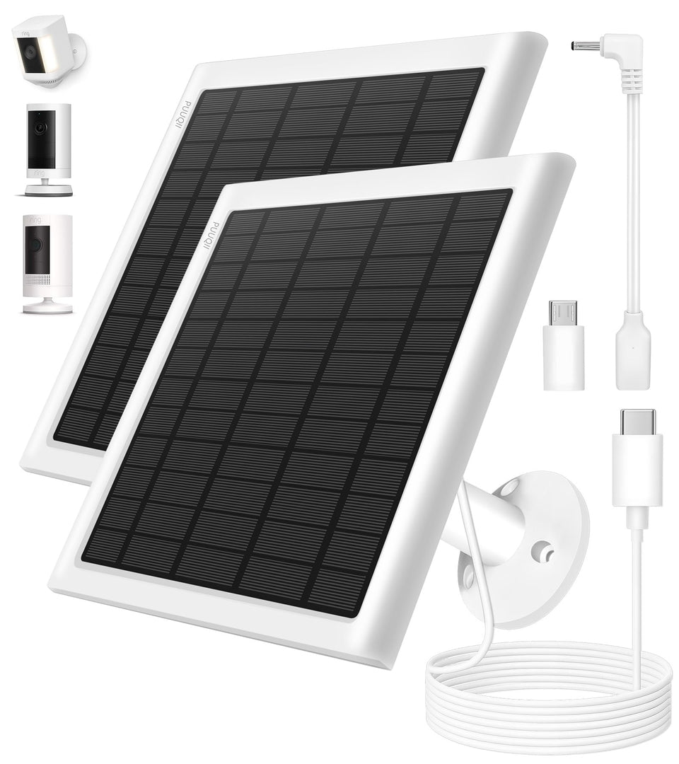 PUUQII 8W solar panel side view for Ring Camera boosts outdoor power reliability.