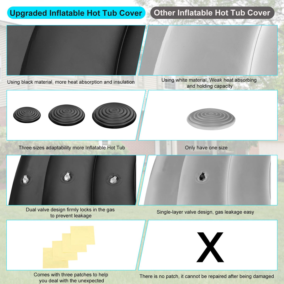 Puzau round inflatable hot tub cover with storage bag for tidy storage.