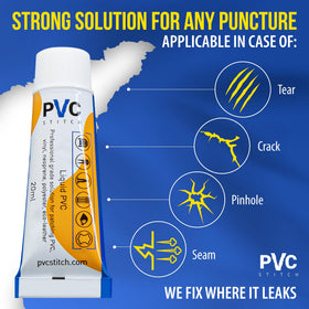 Applying PVC Stitch patch sealant on a rip for a strong, durable seal.