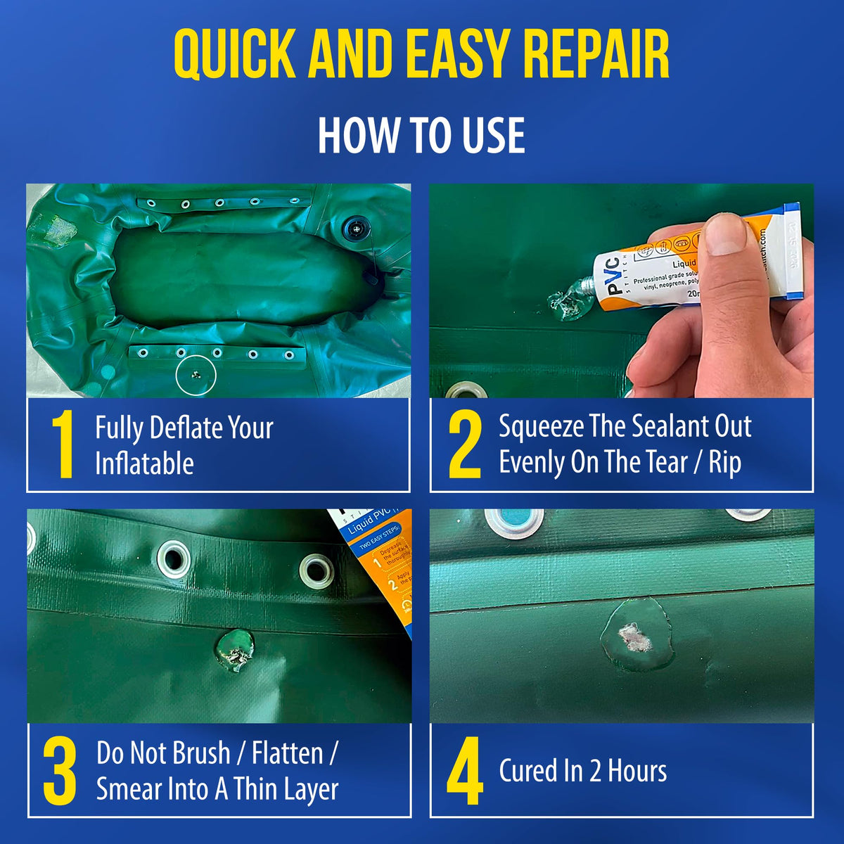 PVC Stitch patch on pool liner demonstrating reliable outdoor repair.