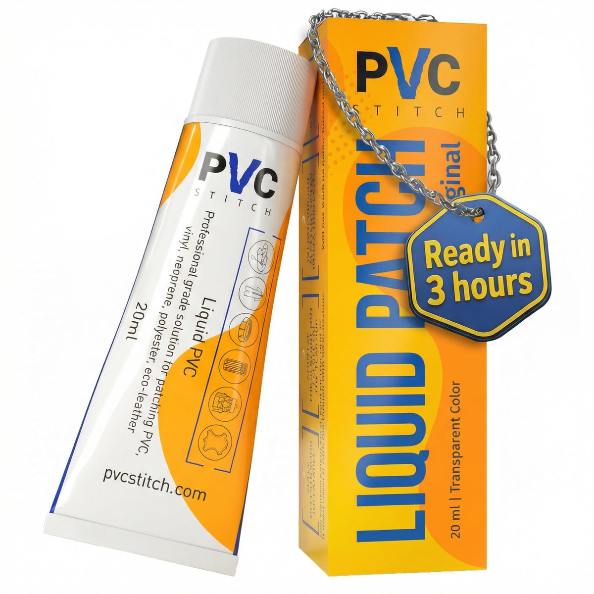 PVC Stitch Liquid Patch 20 ml tube for durable PVC and PU inflatable repairs.