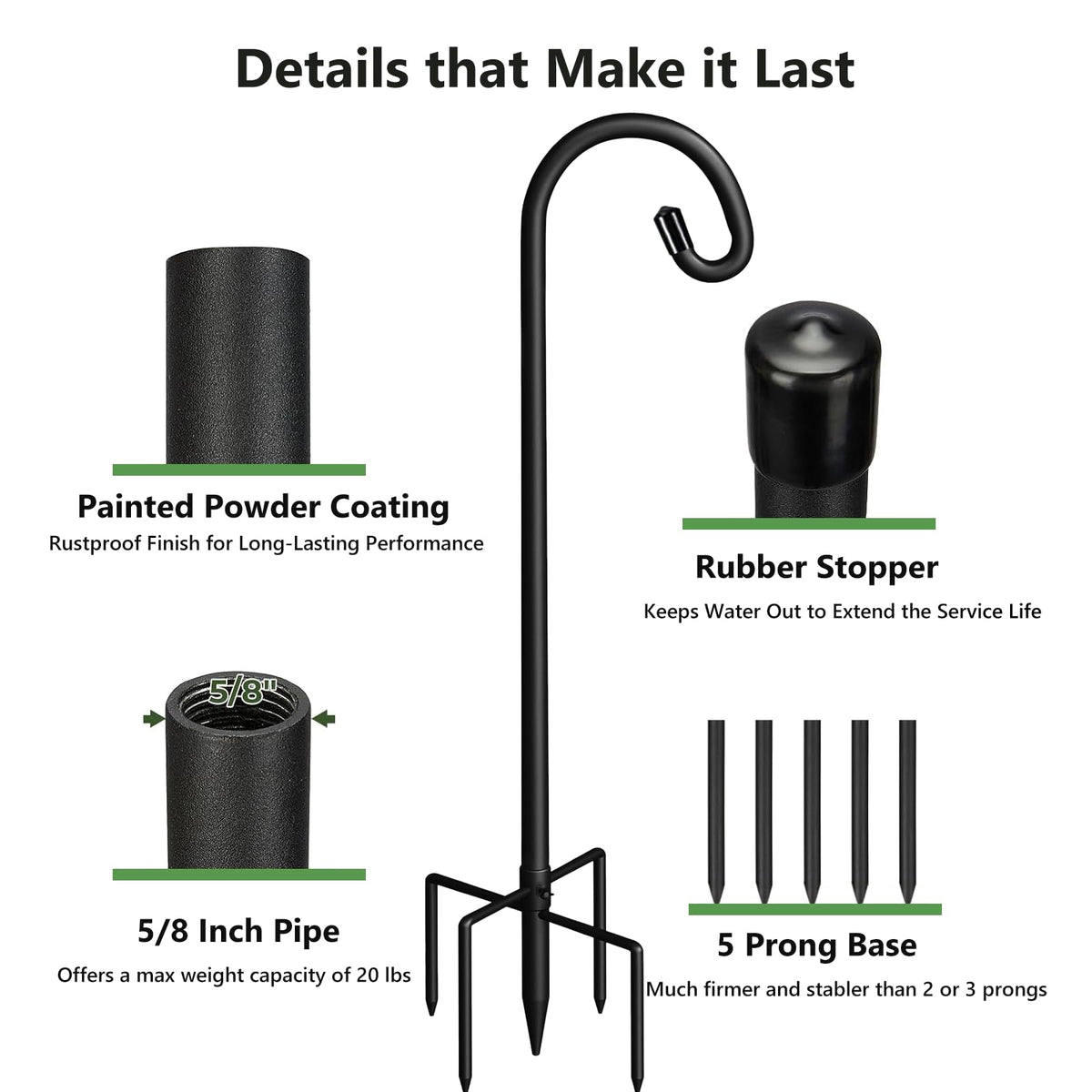 Pvifvi 5-prong base provides extra stability in windy conditions.