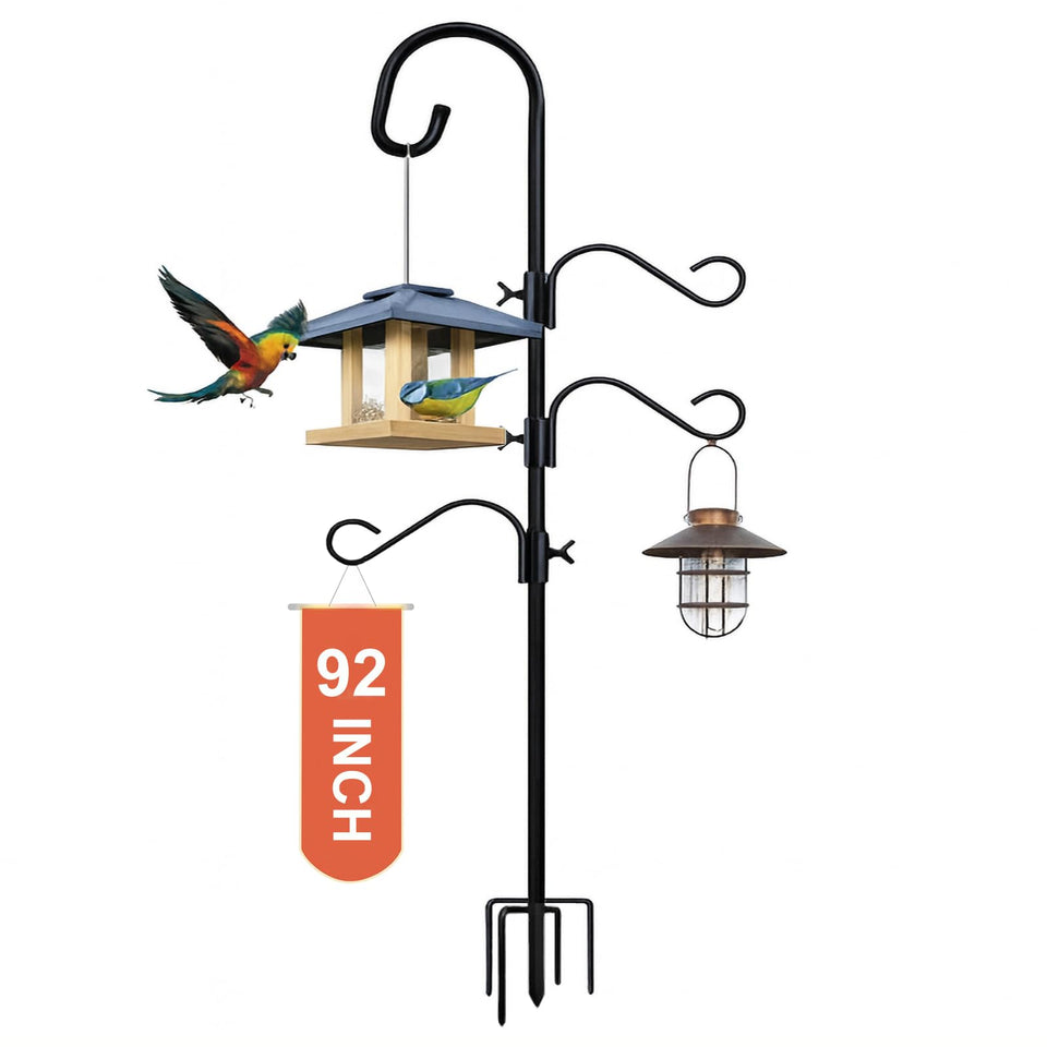 Pvifvi shepherd hook 92-inch stand ideal for bird feeders and garden lanterns.