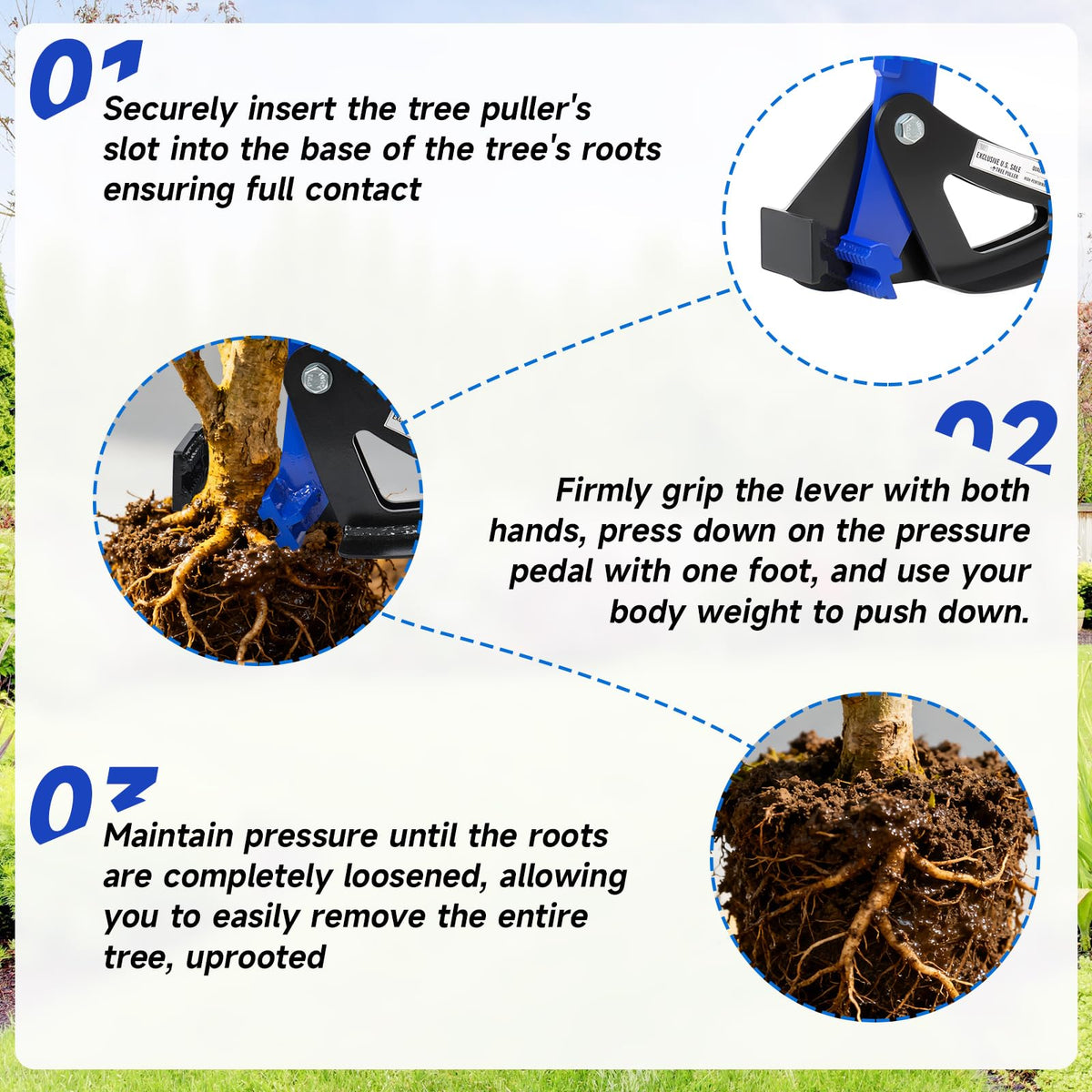 Pvirbravoo Leverage mechanism enables single-person root removal.