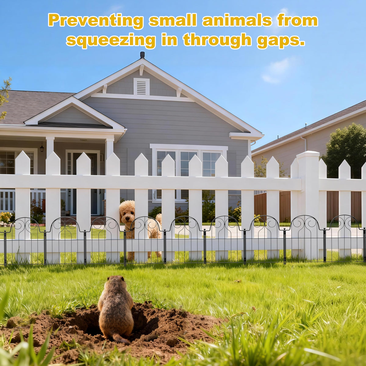 Pvpy Yvrd yard-decor fence adds curb-appeal and pet-safe boundaries.