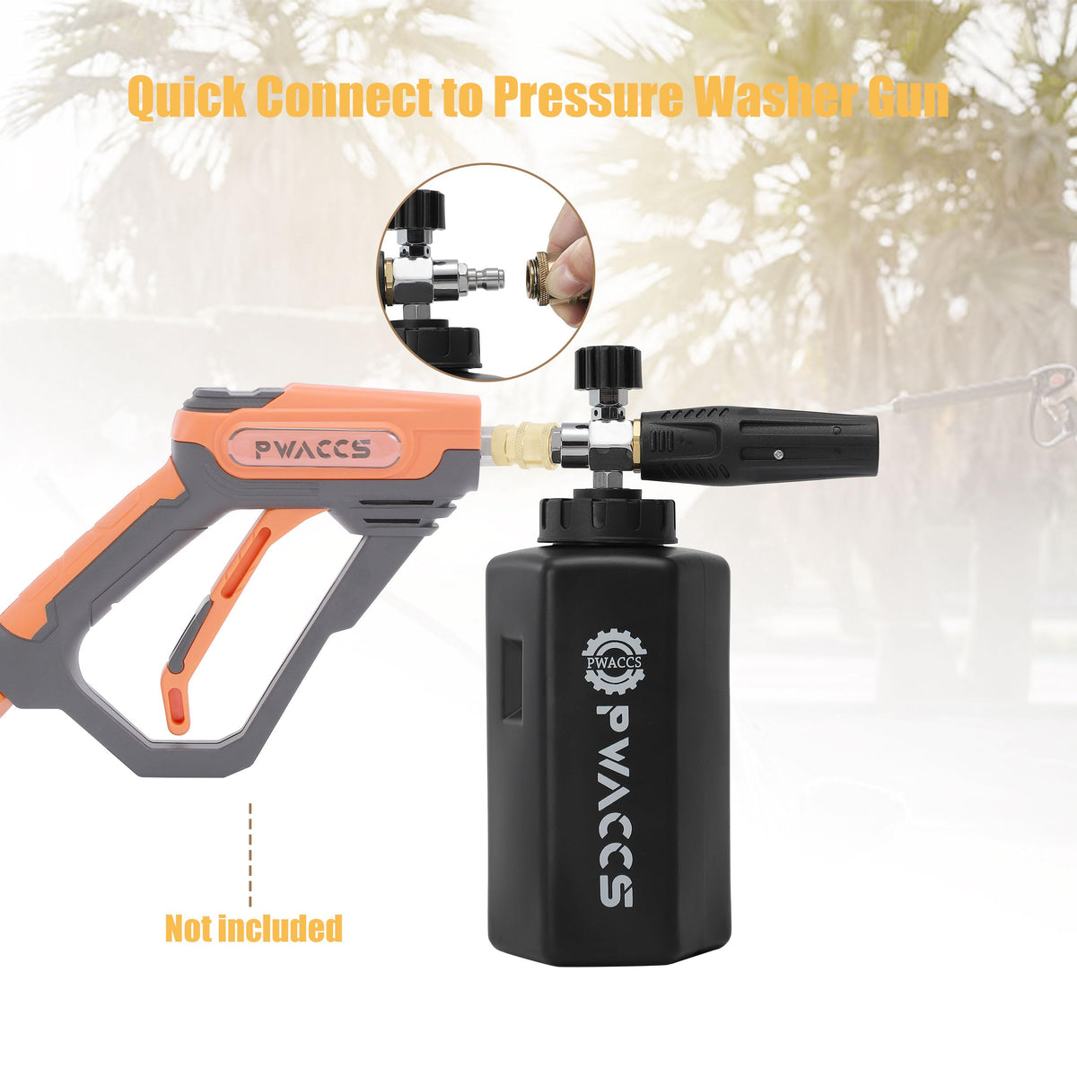 PWACCS foam cannon 360-degree rotation allows flexible cleaning angles.