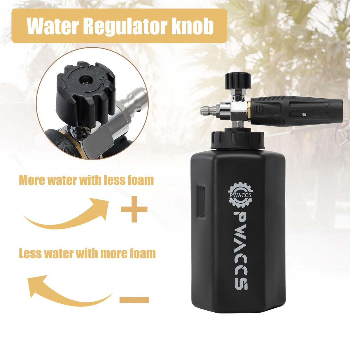 PWACCS foam cannon quick-connect 1-4-inch enables fast, tool-free attachment.