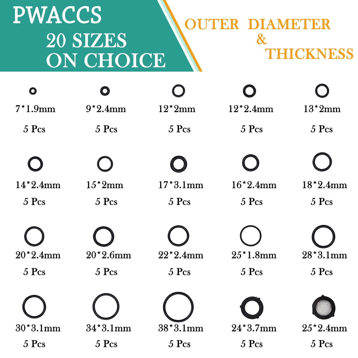 PWACCS o ring kit contents laid out, offering versatile gaskets for pumps, hoses, and adapters